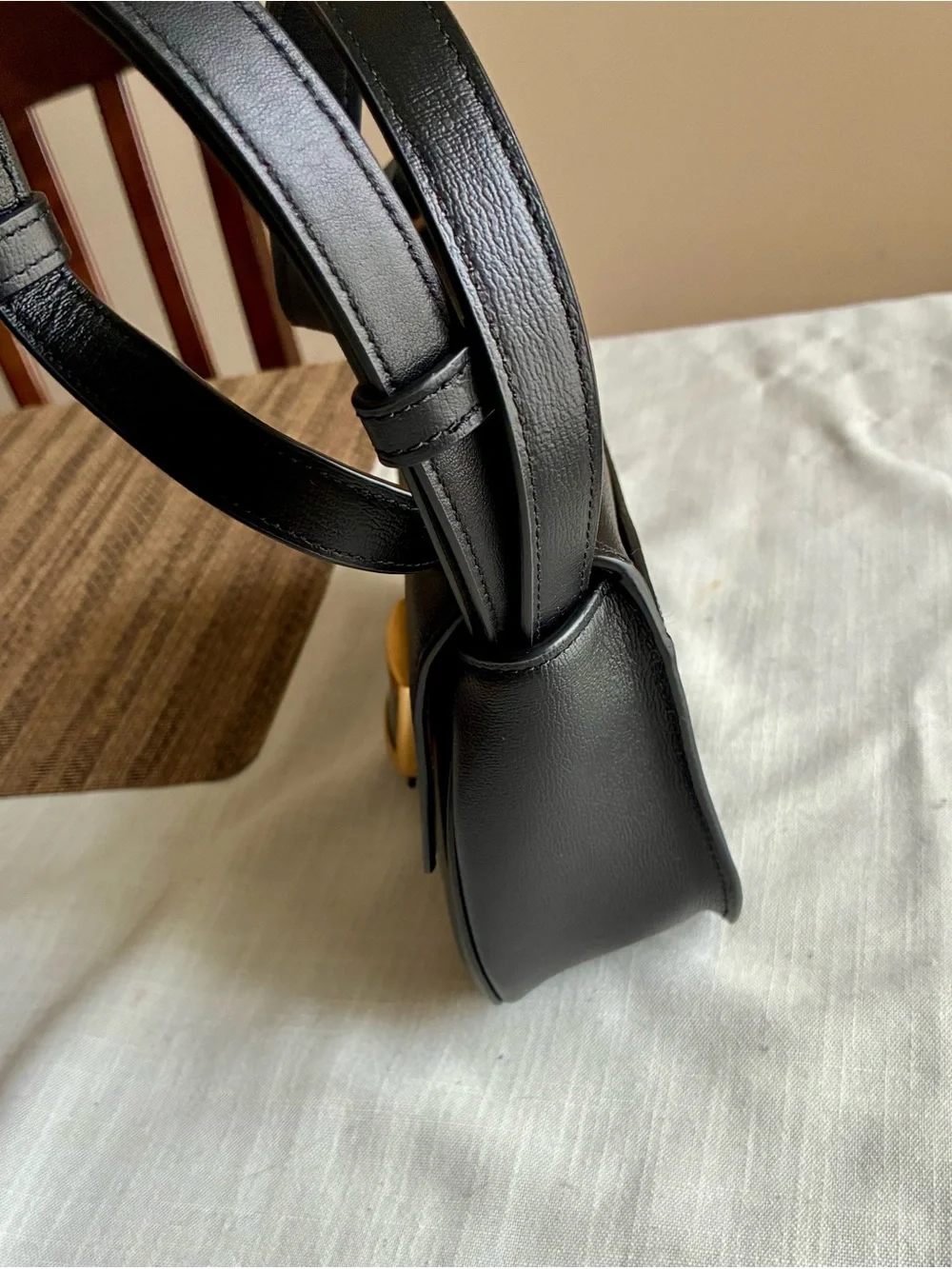 kate spade Black Leather Shoulder Bag with Gold Hardware